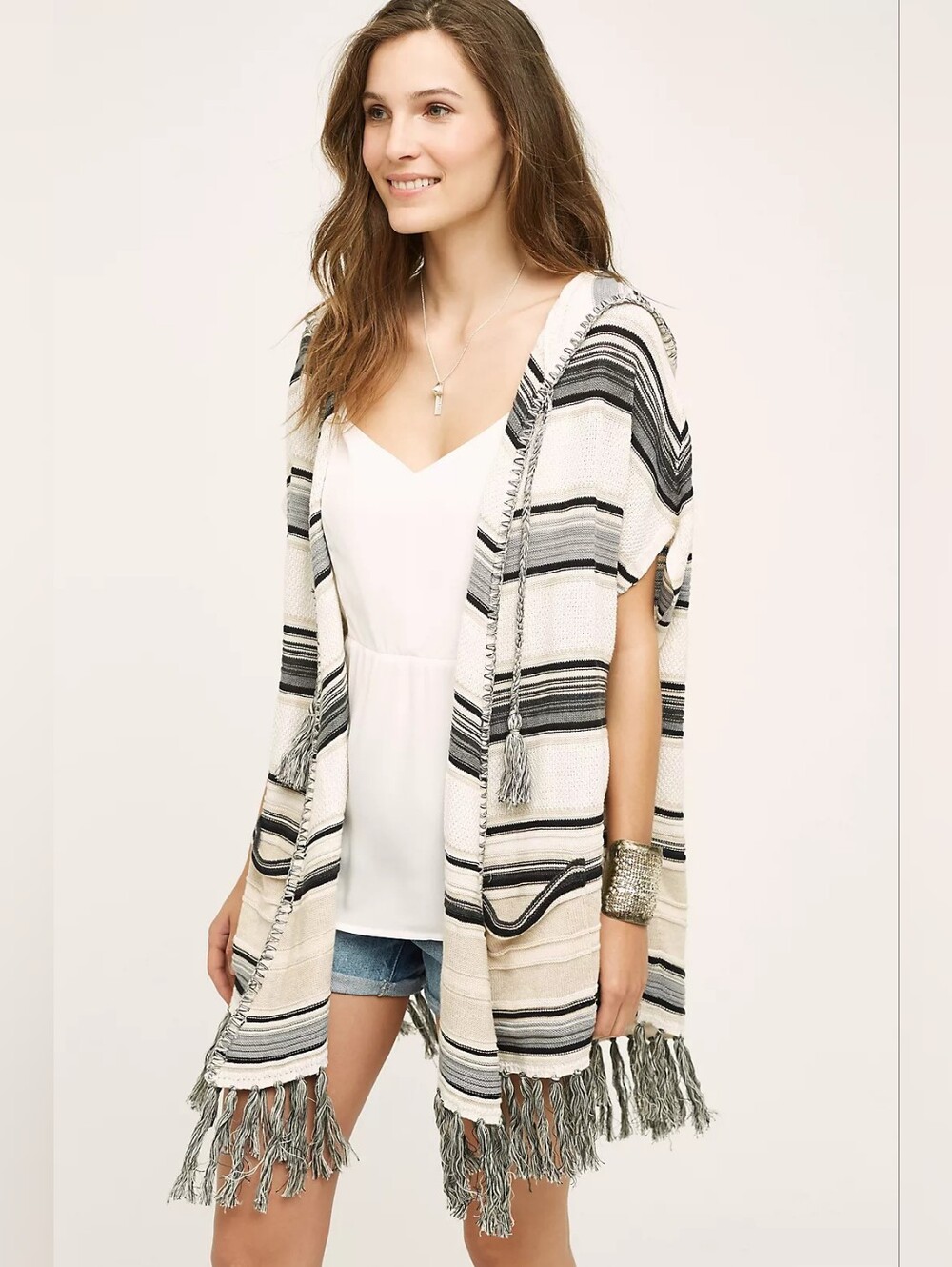 Moth Anthropologie Calexico Fringe Hooded Poncho Cardigan XS/S